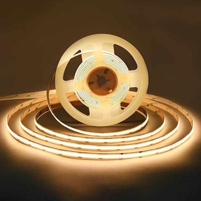 COB LED Strip Lights DC 12V LED Strip Flexible Super Bright LED Strips,16.4ft 3000K Warm White,CRI 90+,2400LEDs High Density Uniform Light for Home Room Decor (No Adapter or Controller)