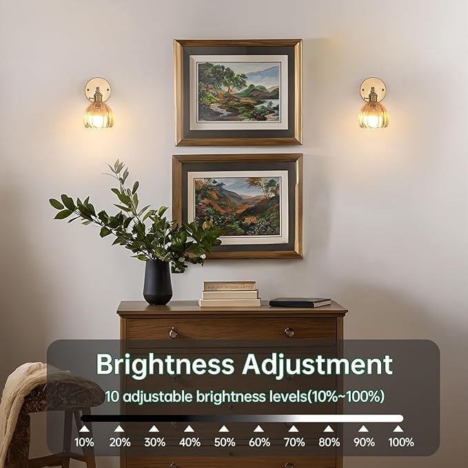 Vintage Battery Operated Wall Sconce with Amber Tulip Glass Lampshade 5000 mAh Rechargeable Battery Powered Wall Light with Remote Control for Bedside Bedroom Doorway, Set of 2