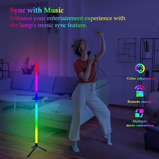 Corner Floor Lamp with Music Sync, Smart Modern LED Corner with Remote Control, RGB DIY LED Lamp Changing Ambience Light, Color Changing Standing Floor Lamp for Living Room Gaming Room