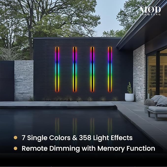 𝗠𝗢𝗗 𝗟𝗜𝗚𝗛𝗧𝗜𝗡𝗚 Haylen RGB | Long Outdoor Wall Lights, 7 Colors and 358 Light Effects, Dimmable with Remote Modern Linear Exterior Light Fixture, Waterproof Wall Sconce 45W, 2-Pack (RGB | 59")