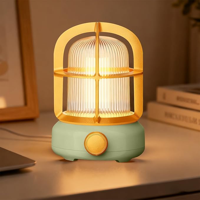 Cute Camping Lantern with Adjustable Dimming & USB-C Charging, Desk Decor for Bedroom, Indoor Outdoor Adventures & Emergency Use Gift, Retro Atmosphere Lamp for Bar (Green)