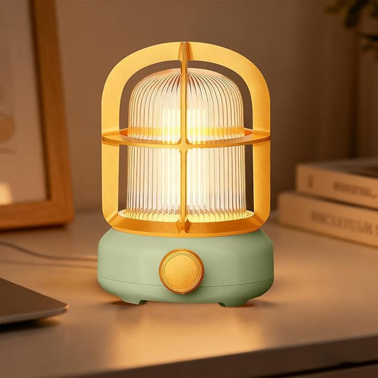 Cute Camping Lantern with Adjustable Dimming & USB-C Charging, Desk Decor for Bedroom, Indoor Outdoor Adventures & Emergency Use Gift, Retro Atmosphere Lamp for Bar (Green)