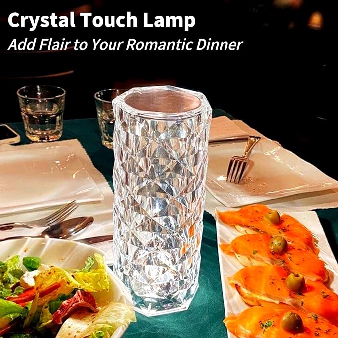 Crystal Lamp, Touching Control Table Lamp 16 Color Changing LED Rose Diamond Lamp River Silver Nightstand Night Light for Bedroom, Home Office, Bar Party, Christmas, Birthday Gifts (Large)