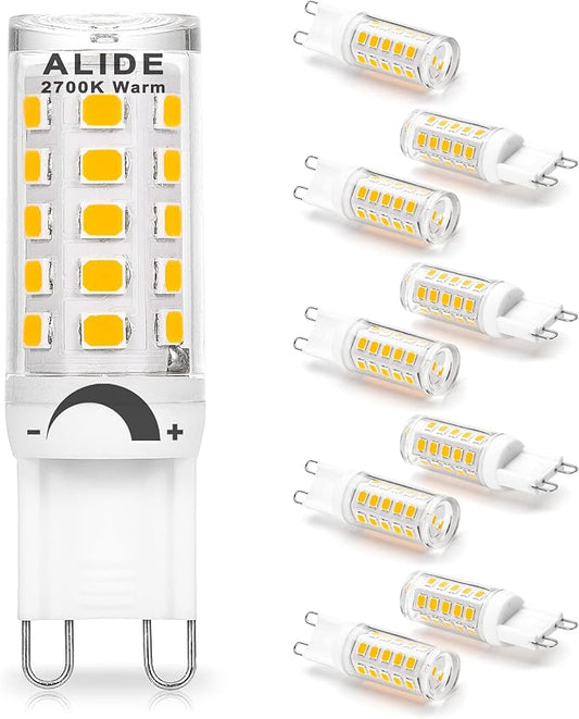 ALIDE G9 Led Bulbs Dimmable 3W Replace 20W 25W 30W Halogen Equivalent,2700K Soft Warm White, AC120V G9 Clear T4 Bi-pin Led Bulbs for Chandelier Pendant Wall Home Lighting,300LM,360 Deg,10Pack