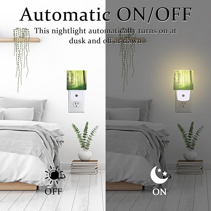 Misty Forest Night Light Plug into Wall, Magical Foggy Fairy Tale Forest Dusk to Dawn Night Light,0.5w Energy Saving Sleep Friendly Nightlights for Kids Boys Girls Home