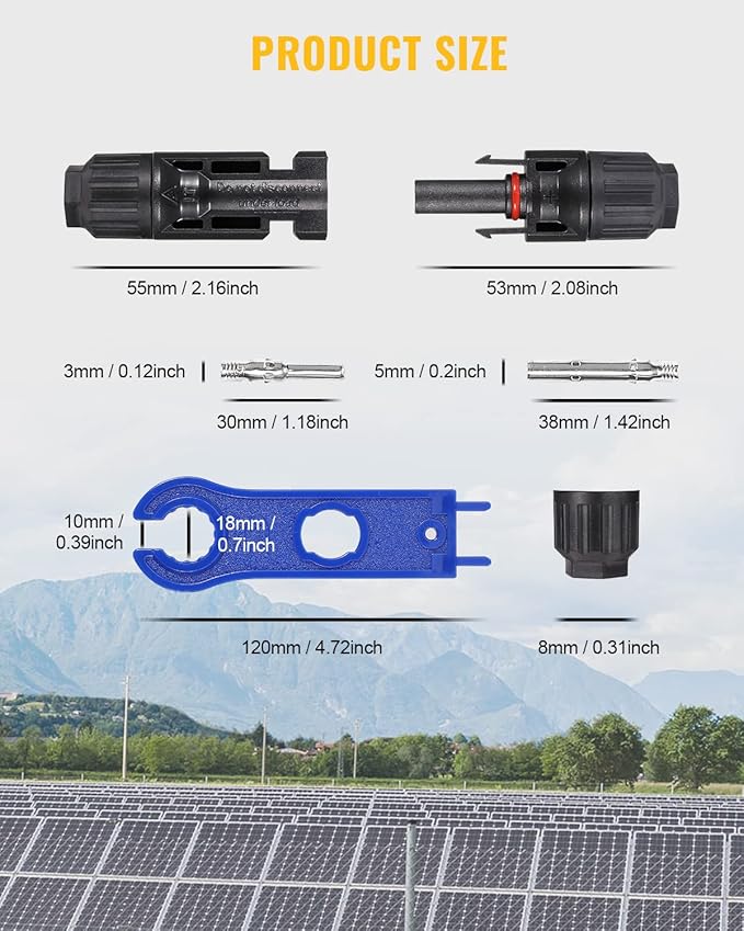 BougeRV 100PCS Solar Connector with Spanners IP67 Waterproof Solar Panel Cable Connectors Male/Female 50 Pairs(10AWG)