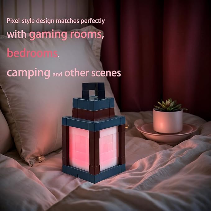 Pixelated Lantern Night Light, 16 Color Retro Mood Light, Wall and Desktop Mounted Night Light with USB Charging Remote Control, Suitable for Decorating Bedrooms and Game Rooms for Boys and Girls.