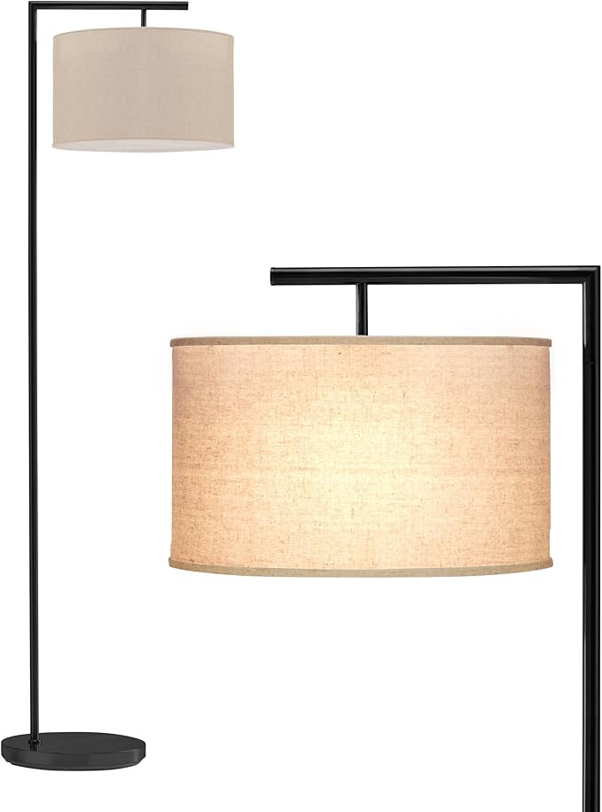Brightech Montage Modern Floor Lamp - LED Standing Lamp with Tan Shade for Living Rooms & Offices - Bedroom Reading Light - Tall Corner Pole Lamp for Contemporary Home Decor - Black