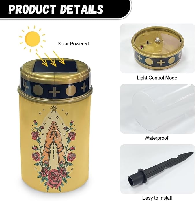 Light for Prayer Cemetery Solar Lights for Grave Cemetery Decor Candle Lamp Prayer Grave Solar Lights Garden Cemetery Decor Memorial Gift