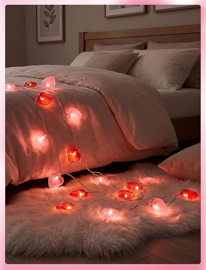 Heart String Lights Plug in, 8.5FT Valentine Lights Indoor & Outdoor, Red Pink Heart Shaped String Lights with 14 LEDs, UL Listed, IP44 Waterproof for Valentine’s Day Decor