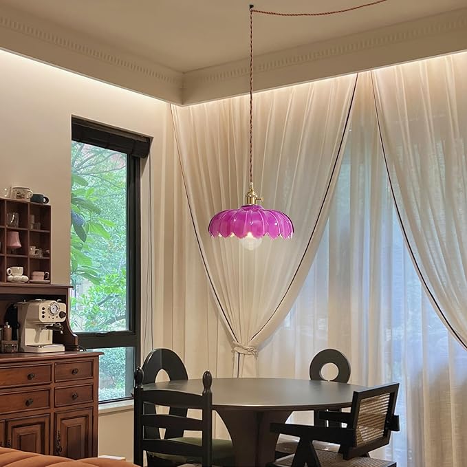 Plug in Pendant Light: Hanging Light Plug in Royal Purple Glass Hanging Lamp, Pendant Lighting for Kitchen Island, Bedroom, Dining Room, Living Room, No Bulb