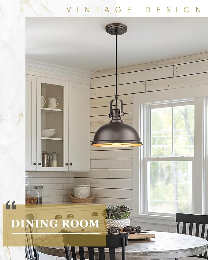 Pendant Lights Kitchen Island, Farmhouse Hanging Lights Fixtures with Metal Shade, Rustic Kitchen Pendant Lighting Over Island for Dining Room, Oil Rubbed Bronze, AD-2151-1PL-ORB