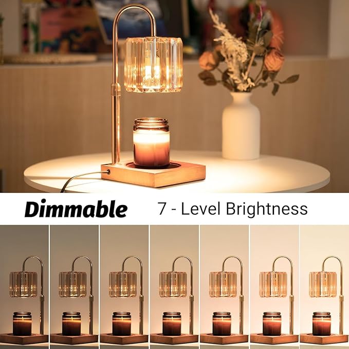 Candle Warmer Lamp with Timer, Dimmable Electric Candles Wamer Adjustable Height, Gifts for Women Mom, Glass Modern Candle Melter Lamp, Amber