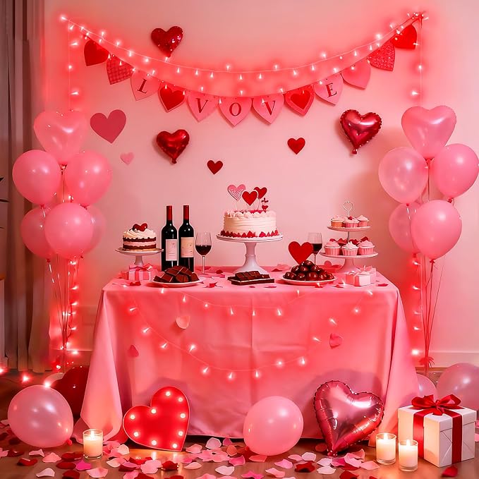 JMEXSUSS 2 Pack Red Valentine Lights Indoor, Each 100 LED Christmas String Lights with 8 Modes, Connectable Clear Wire Red LED Lights Outdoor Waterproof for Valentine's Day Bedroom Party Decorations
