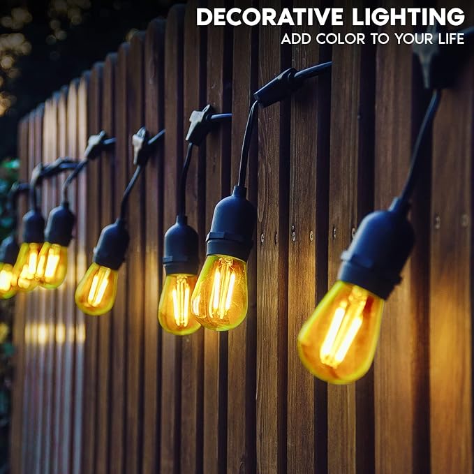 LUXRITE S14 Edison LED Yellow Light Bulbs, 0.5W, Colored LED Bulbs for Outdoor String Lights, UL Listed, E26 Base, Indoor Outdoor, Decoration, Party, Holiday, String Light Replacement Bulbs (6 Pack)