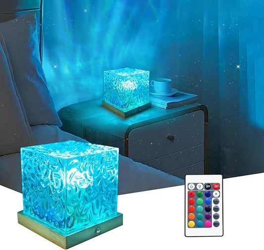 RICHMYC Ocean Wave Projector Light, 16 Colors Gradual Rotating Water Lamp with Remote Control, Beach Decor Sea Themed Northern Lights Projector for Office Bedroom Bar Restaurant(Cordless)