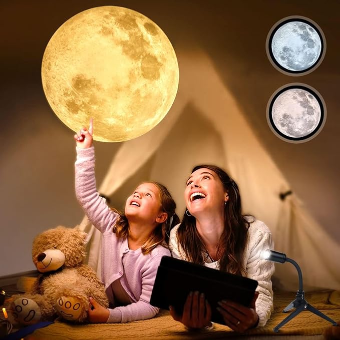 Upgrade Non-Fade Moon Projector Night Light, USB Charging Moon Lamp with 3 Lighting Colors, Angle Bendable Brightness Adjustable Moon Atmosphere Projector, Gift for Kids Wall Ceiling Decor