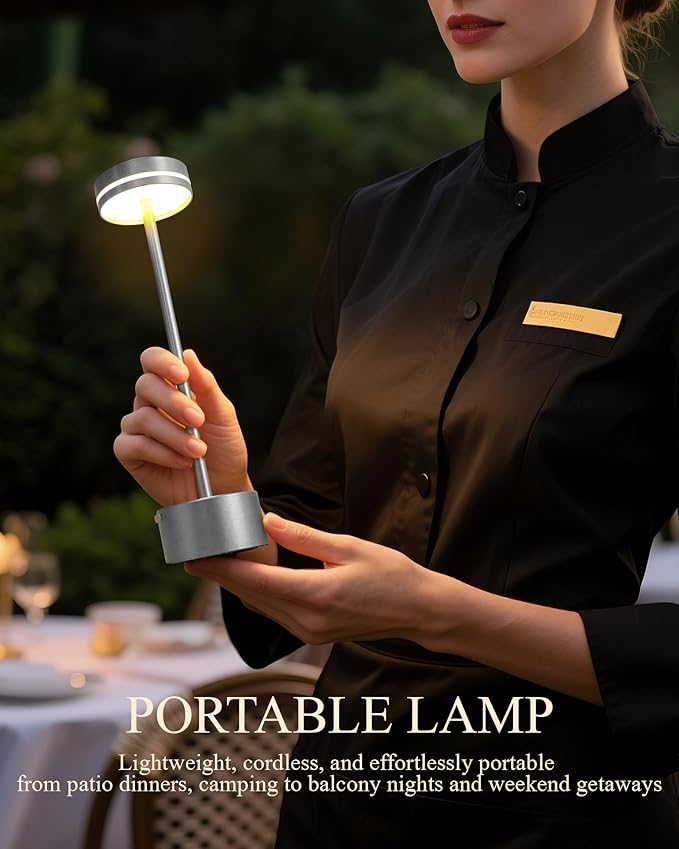 2 Pack LED Cordless Table Lamp Rechargeable, 5000mAh Portable Battery Operated LED Desk Lamp, 3 Color Dimmable Table Light for Reading/Home Office/Dining/Nightstand for Home Décor – Silver