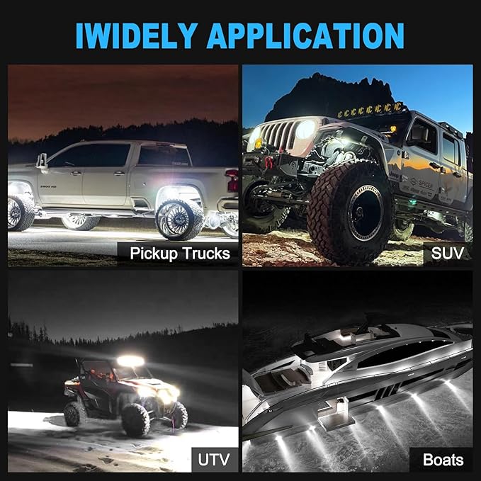 16pods Pure White Led Rock Lights for Trucks 6000k Aluminum Alloy Super Bright IP68 Waterproof for Utv ATV SUV RZR Rv Trucks Pickup Car Boats Neon Underglow White Rock Lights with Switch Kit