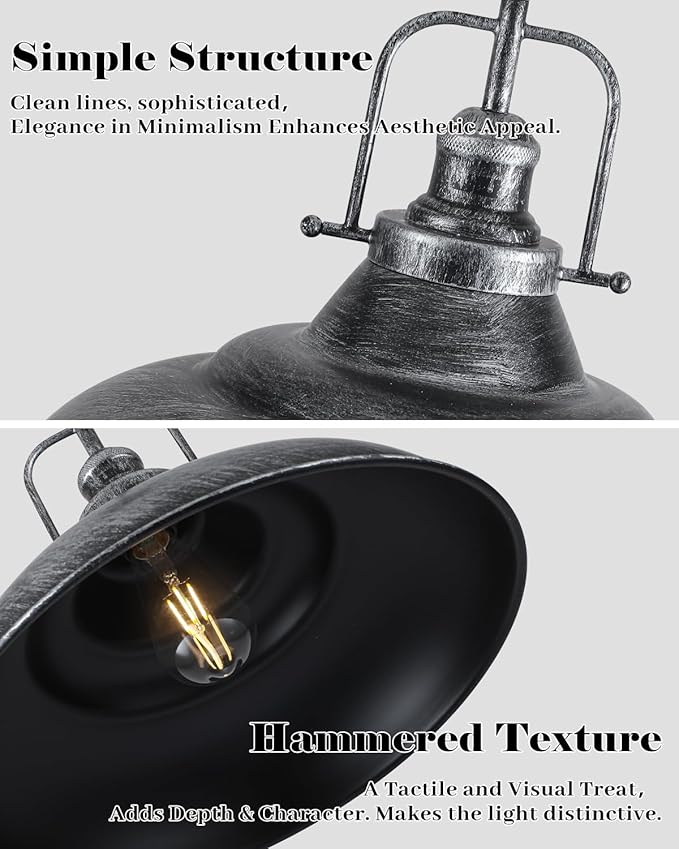 16 Inch Large Pendant Lights Kitchen Island, Black and Silver Pendant Light, Vintage Farmhouse Pendant Light, Island Pendant Lights for Kitchen Island, Dining Room (1 Pack)