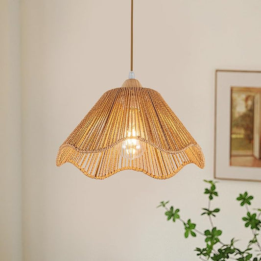 D12.5 Inch Boho Light Fixtures Boho Rattan Pendant Light Flush Mount Mini Chandelier Woven Hanging Light Fixture for Bedroom Hallway Entryway Nursery Kitchen Island