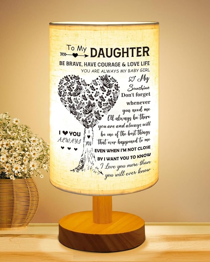 Daughter Gifts from Mom, to Daughter Fabric Table Lamp, Birthday Mothers Day Gifts for Daughter from Mom Dad, Bedside Table Lamp Easter Gifts for Daughter Adult from Mother