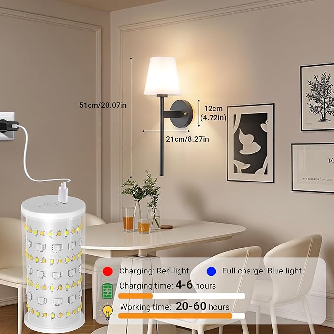 Battery Operated Wall Sconces Set Of 2, Wireless Battery Wall Light With 10000mAh RGB Rechargeable Magnetic Bulb, Rechargeable Wall Sconce With Remote Control For Bedroom, No Electrician Required