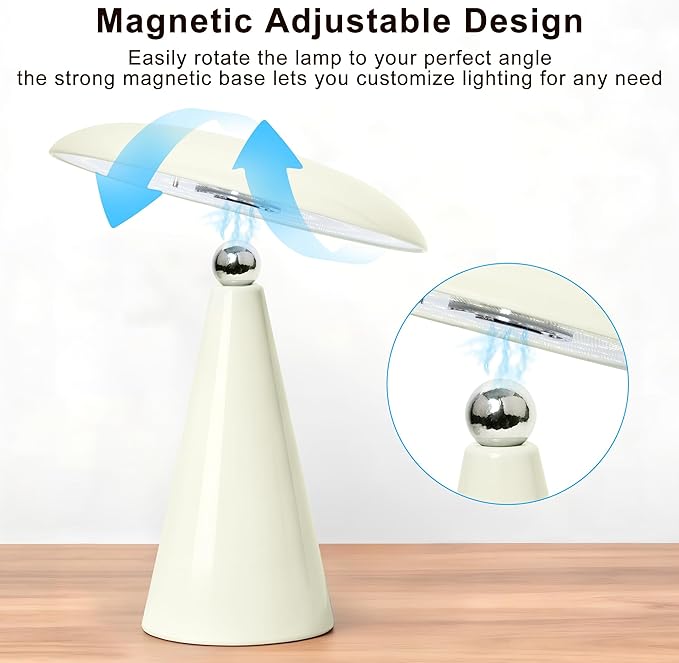 Mushroom Lamp Mid Century Modern Table Lamp, LED Cordless Rechargeable Bedside Light, Dimmable Touch 3-Color Temp, Retro Small Lamp for Bedroom, Living Room，Aesthetic Decor (Cream)