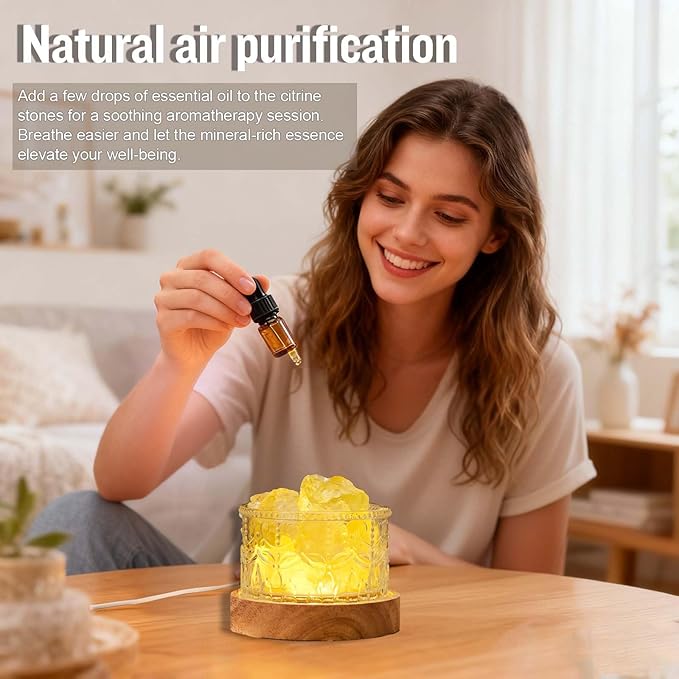 Runyangshi Crystal Lamp Night Light - Natural Citrine Crystal Stone, 3 Lighting Modes with 10 Brightness Levels, Kid & Pet Friendly Design, USB Powered, Ideal for Home and Decor & Gift