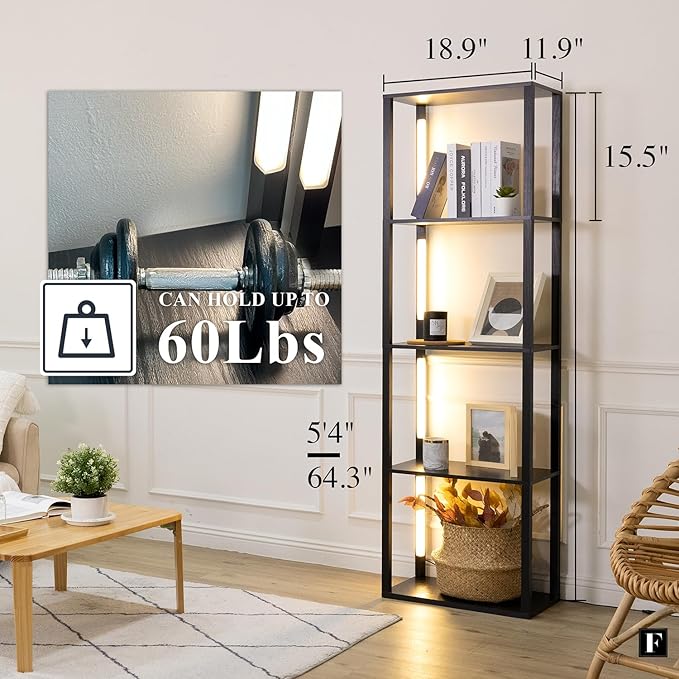 FENLO RGB Floor Lamp with Shelves Fancy Pro, Dimmable Display Shelf Lamp with Color Temperature Control, App & Remote, Bright Long-Lasting Integrated LED