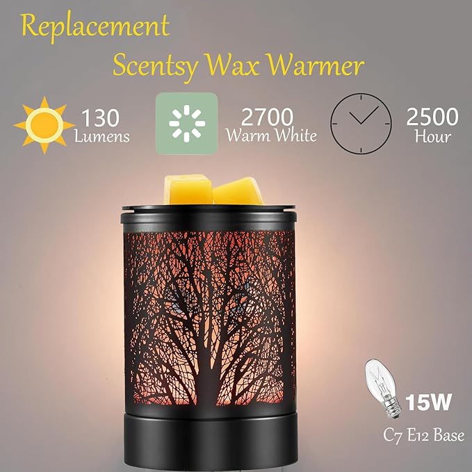 Salt Lamp Bulbs - 15 Watt Light Bulbs for Scentsy Wax Warmer - C7 Replacement Bulbs for Plug in Wax Diffuser- Warmwhite - Dimmable,16 Packs (Salt Lamp Bulb 15w)