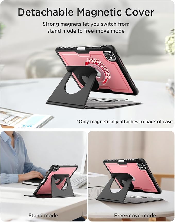 Miimall Leather Case for iPad Pro 13 Inch 2025/2024(M5/M4) with Pencil Holder, [Magnetic Back Cover] [Multi-Angle Landscape&Portrait Viewing] [Rotating Magnetic Stand] Non-Slip Folio Cover, Blackpink