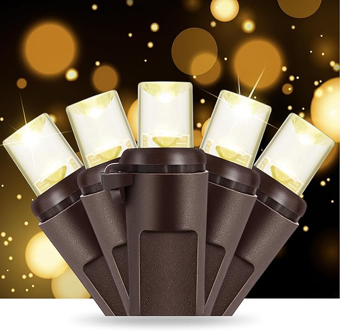 Slow Twinkling Christmas Light, 100 LED 35Ft Pulsing Twinkle Lights for Christmas Tree, 5mm Wide Angle Soft Random Shimmering Set with Brown Wire Cord, Waterproof String Lights (Warm White)