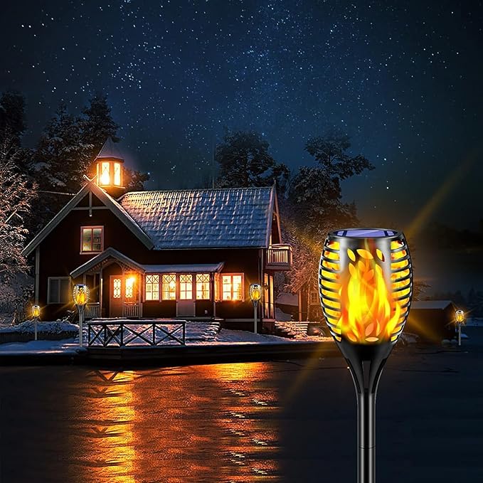 TomCare 6 Pack Outdoor Flickering Flames Torch Decorative Garden Lights Solar Powered Waterproof Lighting for Garden Patio Yard Landscape