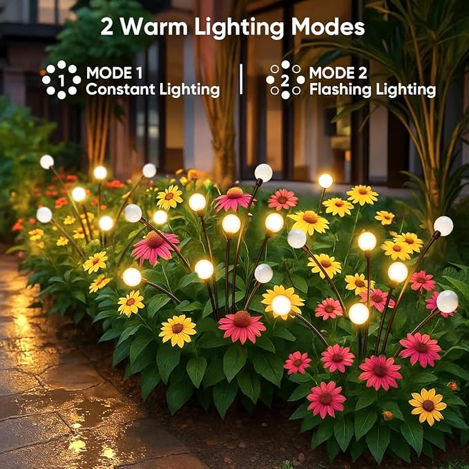 Solar Lights Outdoor Waterproof: 8 Pack 64 LED Swaying Firefly Solar Powered Garden Lights - Warm LED Lighting Outside Pathway Yard Patio Decorations - Unique Gardening Gifts for Women Mom