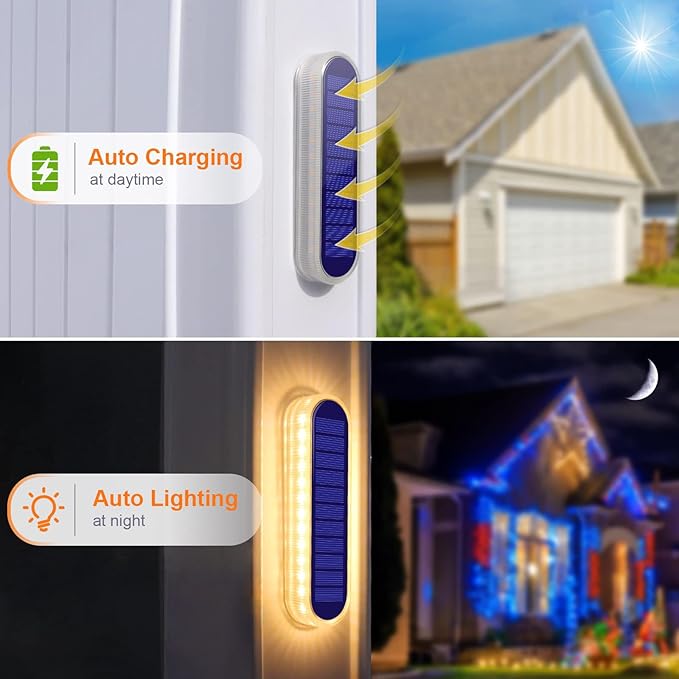 YiLaie Stick on Solar Step Lights Outdoor Waterproof, Small Solar Stair Lights Auto ON/Off for Deck Dock Driveway Mailbox Warm White (8 Pack)