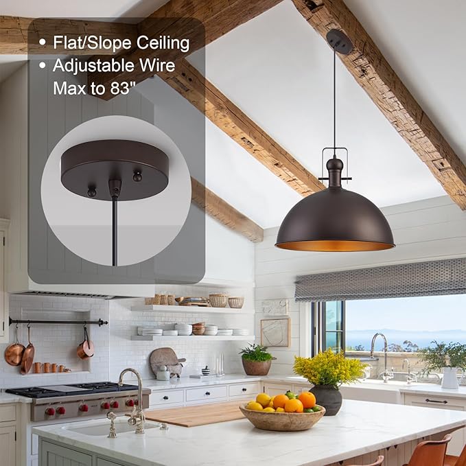 18 Inch Oil Rubbed Bronze Farmhouse Pendant Lights Large Pendant Lights for Kitchen Island Industrial Adjustable Height Vintage Big Dome Hanging Light Fixtures for Barn, Dining Room