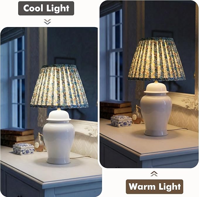 Small Floral Pleated Lamp Shades Set of 2, 5" Top x 9" Bottom x 6.2" High, Spider Fitter, Assembly-Free, Blue Empire Lampshades for Table Lamps – Perfect for Cottage, Farmhouse & Country Decor