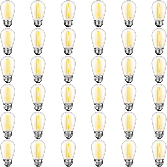 36 Pack S14 LED Bulbs for Outdoor String Lights, Shatterproof Replacement Edison Bulbs for Patio String Lights Outdoor Waterproof, Warm White 2200K, Dimmable, E26 Standard Base