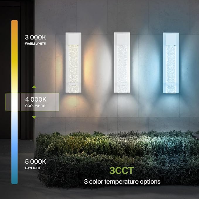 ASD LED 18 Inch Bubble Glass Wall Light Fixture | 12W 500LM 3000K-5000K 120V | 3CCT, Waterproof, Dimmable, ETL Listed | Exterior Flush Mount Sconce, Outdoor-Indoor Lighting | White