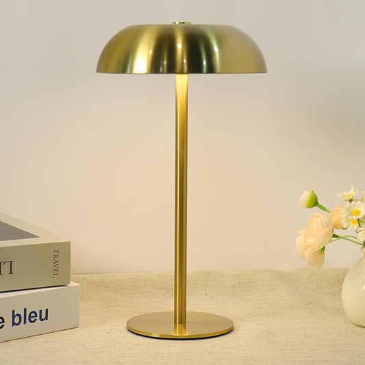 Portable Mushroom Table Lamp with 5200mAh Battery, 11'' Cordless LED Night Light with Stepless Dimming, 3 Color Modes & Adjustable Height for Bedroom/Patio/Bar Decor/Coffee Shop Ambiance (Gold-tall)