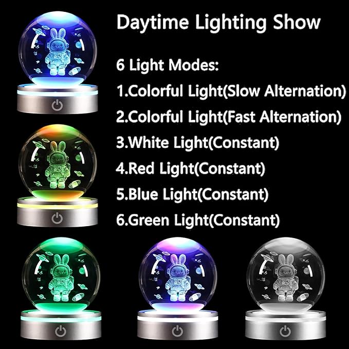 Space Bunny 3D Crystal Ball Night Light Gifts for Kids, Ideal Birthday Gift, Easter Bunny Decor Desk Astronaut Toys Crystal Ball Lamp