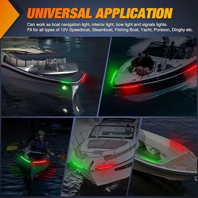 Nilight Boat Light Strip 2PCS 13Inch 66 LED Red Green Navigation Marine Bow Light 12V IP68 Waterproof for Universal Pontoon Bass Boat Jon Jetski Kayaki
