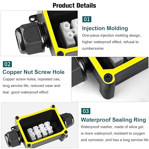 Junction Box Outdoor Waterproof Electrical Box, 2 Way Plug Line Plastic External Junction Box, M25 Waterproof Electrical Box, Electric Power Cord Boxes Suitable for Outdoor Lights, Landscape Lighting