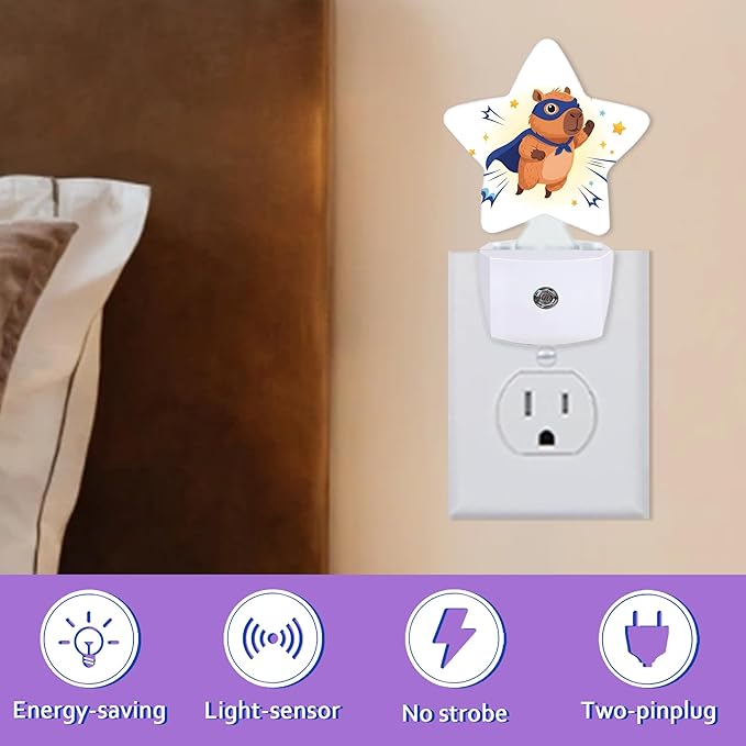 Cute Capybara Night Lights Plug Into Wall Decorative,Cartoon Animal Sleep Friendly Lamp, Energy Efficient Dusk-to-Dawn Sensor Nightlights for Kid Bedroom Nursery Bathroom
