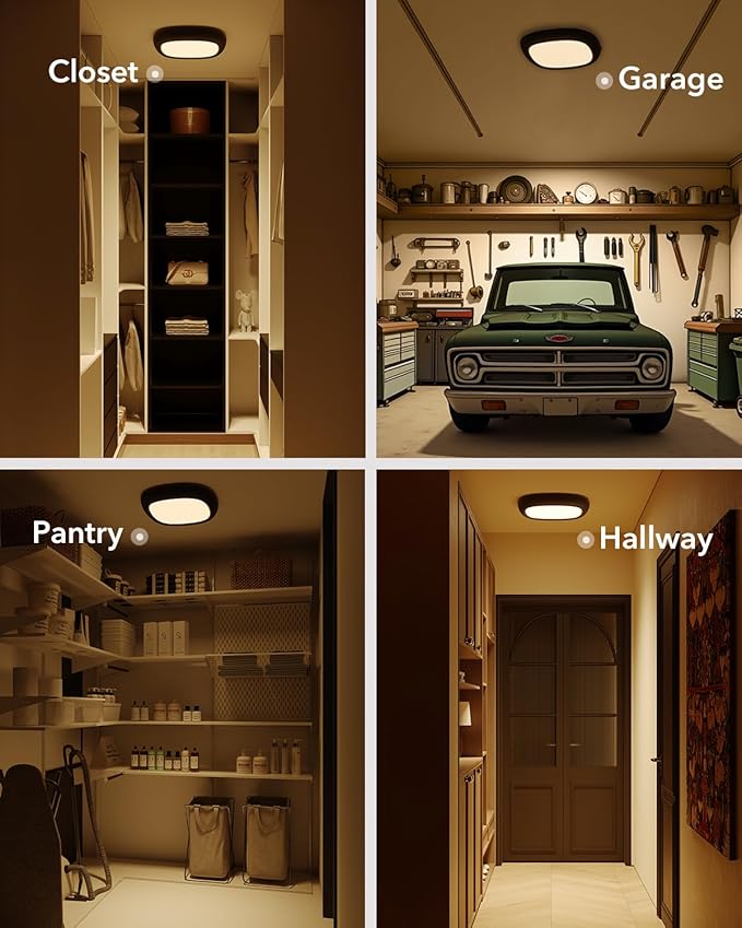 Motion Sensor Rechargeable Ceiling Light with Remote, IP54 Waterproof 12000mAh Wireless Shower Lights, Battery Operated Closet Light Sensored Indoor LED Overhead Lighting No Wiring for Hallway Garage