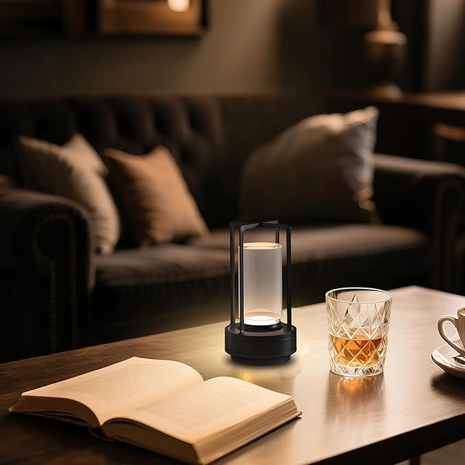 Cordless Portable Table Lamp-Rechargeable LED Lighting. Featuring 3 Adjustable Color Temperatures & Stepless Dimming Function, Battery-Operated Desk Lamp Adapts to Indoor/Outdoor Settings (Black)