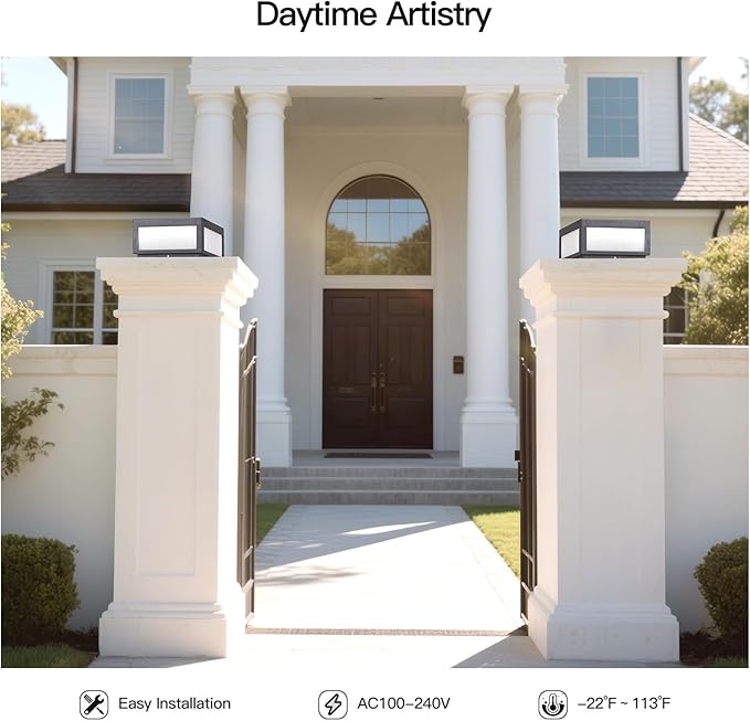 Outdoor Post Lights Hard Wired, AC100-240V 11.8" Column Light, Square Pillar Lamp Electric, 3000K LED Lighting, IP54 Waterproof Modern Gate Lantern Fence Posts Cap Lights for Garden Patio Outside