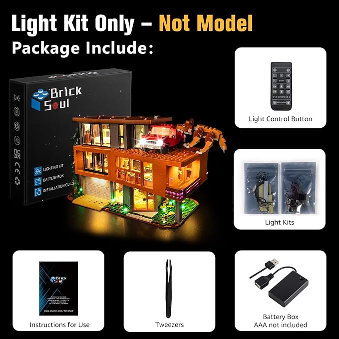 BrickSoul Advanced RC Light Kit for Lego 21354 Twilight The Cullen House Building Set | Upgraded Wireless ON/Off & Dimming & Zonal Lighting with Hidden Cable Tech (21354 Set NOT Included)