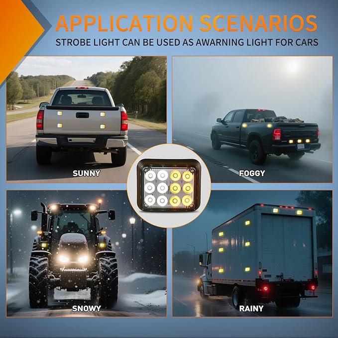 Nilight 12LED Magnetic Wireless Trailer Lights 2PCS Rechargeable Portable Hazard Beacon Warning Light Amber and White Emergency Strobe Light for Trucks Trailers Vehicles Cars Bus Surface Mount